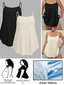 SHEIN CURVE+ 两件装加大码黑白吊带睡裙，居家、户外、度假皆宜，舒适透气 - 彩色 - 查看 1