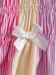 SHEIN Setelan 2 Potong Atasan Camisole dan Celana Panjang Lebar Motif Garis Pelangi Manis untuk Anak Perempuan Remaja, Gaya Liburan Musim Panas yang Segar - MultiWarna - View 5