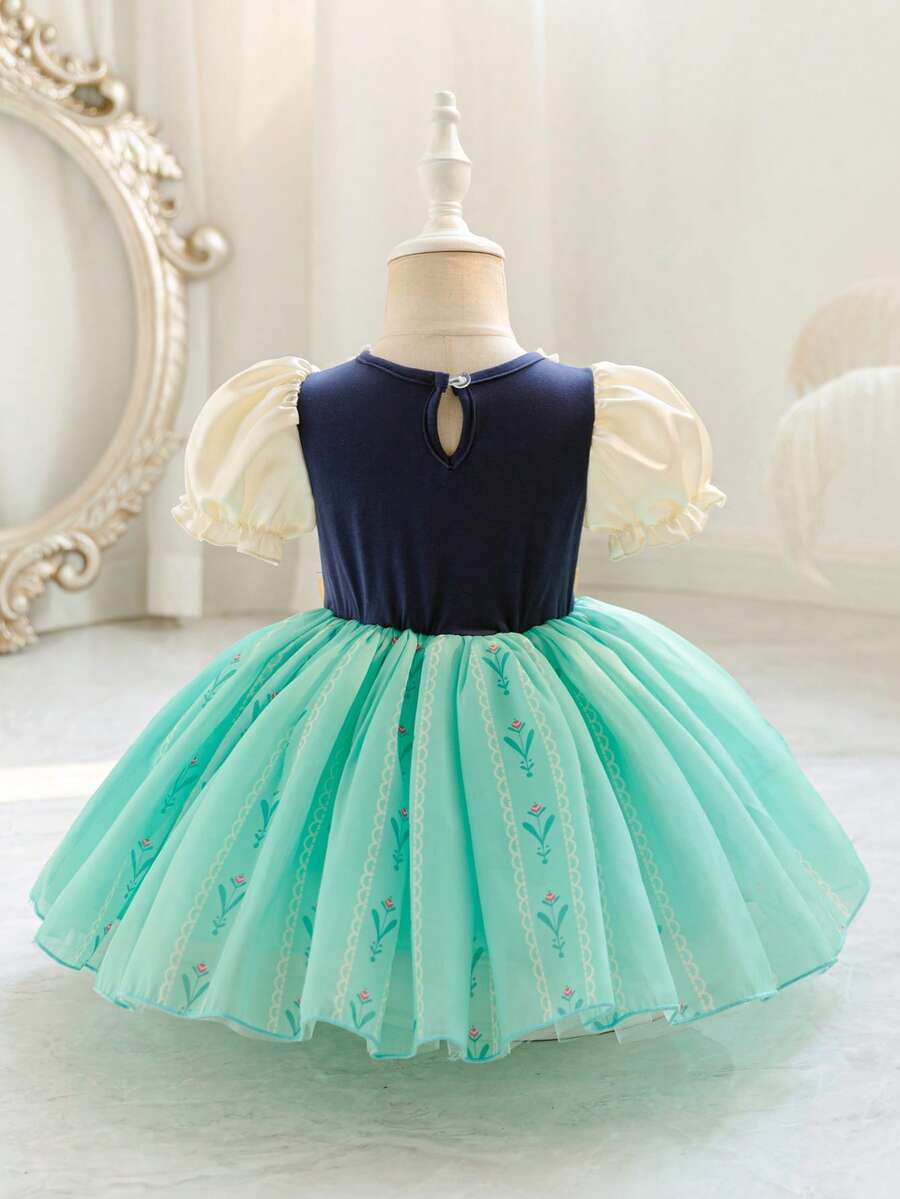 SHEIN Glamorique Kids Christmas Baby Girl Party Dress, Santa Dress, New Year Dress, Girls Princess Satin Pearl White Tulle Puff Dress With Big Bow Back, Suitable For Stage, Piano Performance, Middle East, Occasion - Royal Blue - View 1