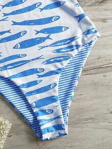 Swim Mod Baju Renang Terusan Kasual Motif Ikan Musim Semi/Panas 2026 - Biru - View 3