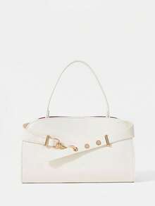 SHECARRY Bolso de mano para mujer, elegante y exquisito para vacaciones, trabajo y viajes, de gran capacidad, con correa de hombro ajustable y detalles metálicos - Pearl White - Ver 2