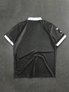 STYNVO 男士休閒時尚街頭日常通勤字母印花對比色短袖 Polo 衫，夏季 - 灰色 - 查看 2