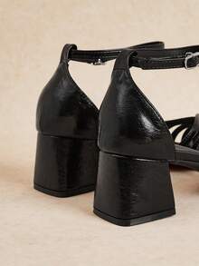 Rosivie Giày nữ cao gót hở mũi, sandal đế dày khoét rỗng, giày mùa hè. - màu đen - Xem 4