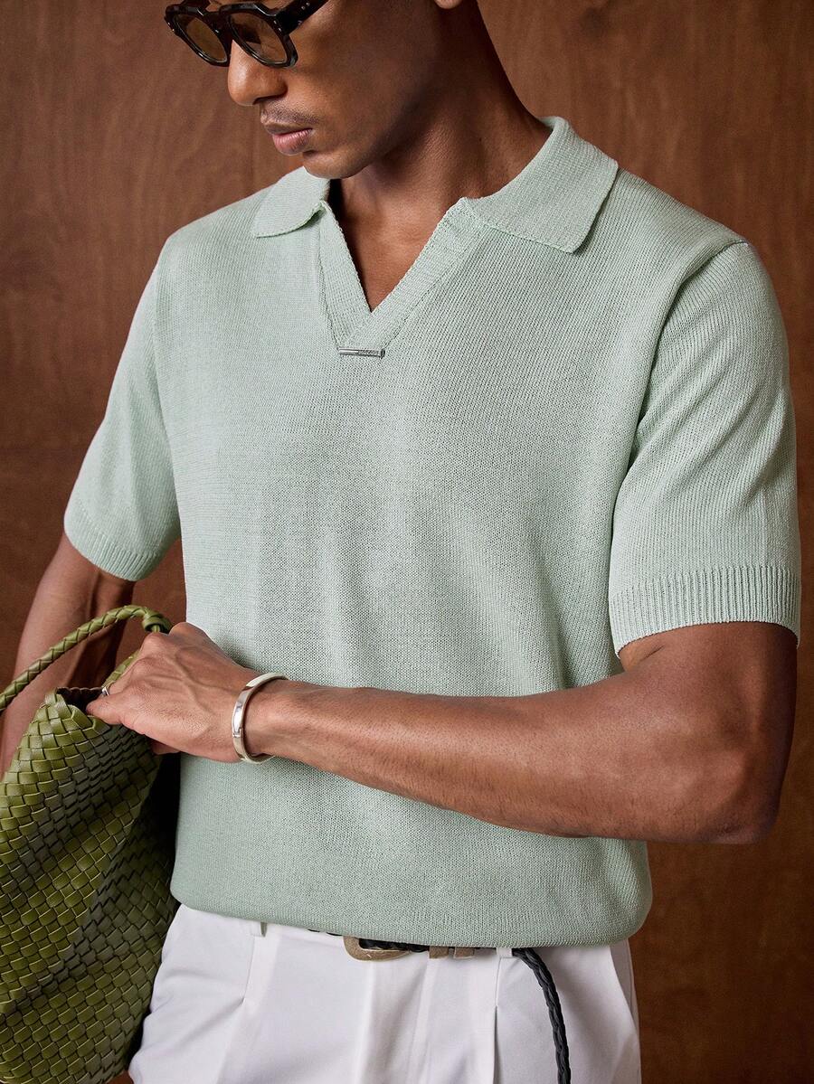 AKNOTIC Men's Casual Summer Vacation & Commute Solid Color Short Sleeve Knit Top, Father's Day Gifts - Mint Green - View 1