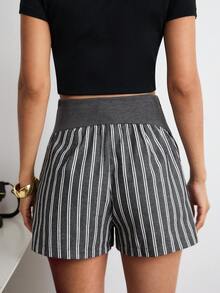 MaterniWear Maternity Colorblock Striped Print High Waist Wide Leg Shorts, Summer - Apricot - View 6