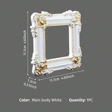 Cirelle 1 pieza, marco de cuadro decorativo tallado estilo europeo blanco y dorado, Body de marco de material de resina pintado a mano, artículo de exhibición en miniatura para mesa interior, accesorios DIY hechos a mano, múltiples formas disponibles para selección, mejora el estilo general del espacio, adecuado para decoración de escenas en bodas, celebraciones de festivales, etc., artículos de decoración en miniatura para casas pequeñas, accesorios para fotografía de belleza, arte de uñas, joyería, etc., decoración de empaque de regalo - 1PC - Ver 5