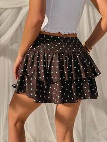 SHEIN EZwear 女士咖啡棕色印花百褶裙 - 咖啡棕 - 查看 2