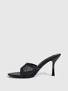 CUCCOO SZL Women's Sandals, Spring And Summer, Mesh Rhinestone Decoration, Open Toe, Stiletto, Daily Party, Black High Heel Sandals. - Black - View 4