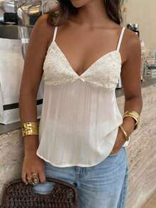 Zavorell Women's Elegant Cream White Striped Loose-Fitting Camisole Top, Summer Date Night Vacation Casual Holidays, Y2K Style Beachwear Business Office Work - Apricot - View 7