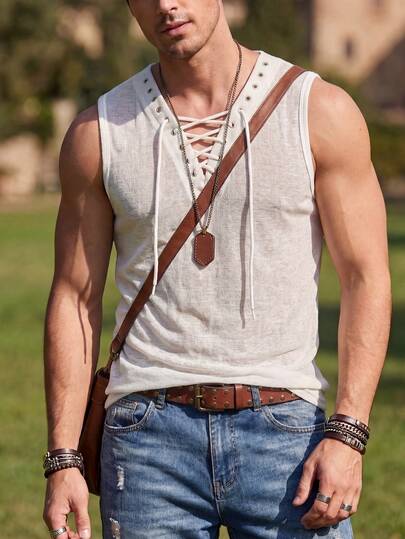 Airaco Summer Y2K Cowboy Core Lace-Up Rivet Tank Top Festival