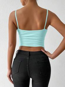 Allurite Sexy Solid Color Draped Spaghetti Strap Camisole Top For Summer - Blue - View 2