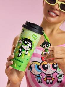 THE POWERPUFF GIRLS X SHEIN 500ml /16 Oz 真空隔熱不鏽鋼杯，1個防漏蓋，適用於熱飲/冷飲，適用於大多數杯架 - 綠色 - 查看 2