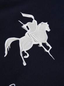STYNVO 男士撞色滚边字母印花短袖Polo衫，夏季 - 黑色 - 查看 4