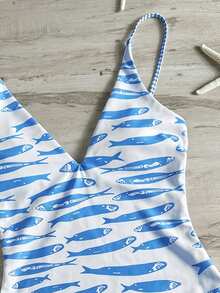 Swim Mod Baju Renang Terusan Kasual Motif Ikan Musim Semi/Panas 2026 - Biru - View 4