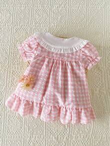 SHEIN Playful Pals 新生儿可爱卡通爱心图案吊带蝴蝶结装饰公主裙，适合春夏外出、度假和派对 - 淺粉色 - 查看 2