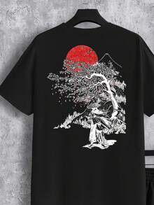 Manfinity Homme Men's Standard Size Black Tree Branch Print Short Sleeve T-Shirt And Shorts Set, Holiday - Black - View 2