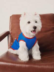 SUPERMAN X SHEIN 1 Piece Of Patterned Printed Pet Vest, Cat Clothes, Dog Clothes, Size XXS-XXXXL, Extra Small, Extra Large, Logo, Cool. - Blue - View 3