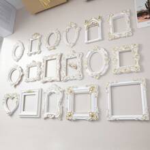 Cirelle 1 pieza, marco de cuadro decorativo tallado estilo europeo blanco y dorado, Body de marco de material de resina pintado a mano, artículo de exhibición en miniatura para mesa interior, accesorios DIY hechos a mano, múltiples formas disponibles para selección, mejora el estilo general del espacio, adecuado para decoración de escenas en bodas, celebraciones de festivales, etc., artículos de decoración en miniatura para casas pequeñas, accesorios para fotografía de belleza, arte de uñas, joyería, etc., decoración de empaque de regalo - 1PC - Ver 6