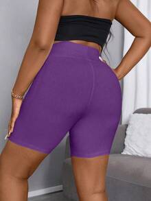 Maweii Plus Size Solid Color Minimalist Leggings, Everyday Wear - Purple - View 2