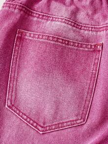 SHEIN MOD Celana Jeans Kasual Wanita Ukuran Besar, Longgar, dengan Kantong, dan Kaki Lebar - Berwarna merah muda - View 4
