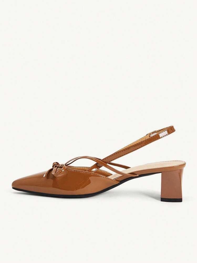 CUCCOO CHICEST Brown Pointed Bow Empty Thick Heel Sandals, Workplace Commuting Temperament Single Shoes