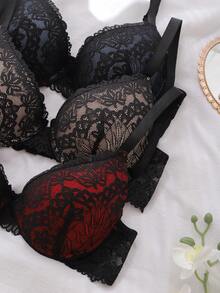 Wired Lace Bras For Women With Stylish Scallop Design Balconette Bras - Multicolor - View 5