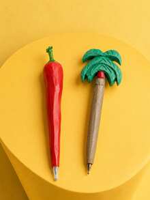 Joivida 1/5/10Pcs Wooden Ballpoint Pens, Coconut Tree And Chili Pepper Shaped Pens, Fun Plant-Inspired Design, Creative Gift For Friends And Classmates - multicolor - View 1