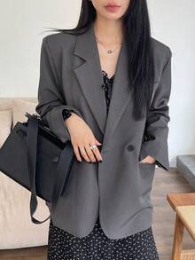 DAZY Women's Loose Solid Color Business Casual Jacket Women Blazers,Fall Clothes - Dark Grey - View 1