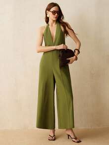 CielaLinda Women Halter Jumpsuit Solid Color Casual Sexy Jumpsuits Golf Pastal Summer - Green - View 7