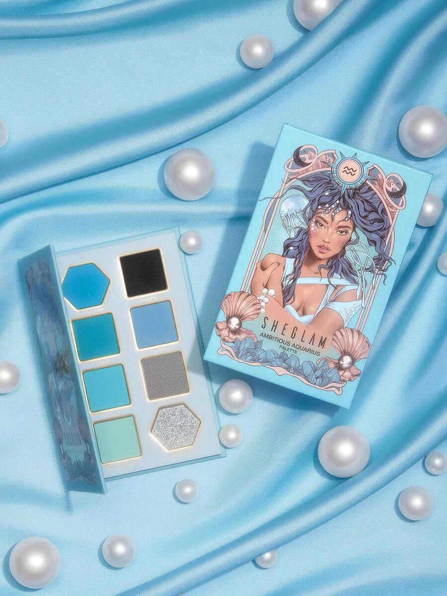 SHEGLAM Ambitious Aquarius Palette 8 色閃光金屬霧面眼影盤銀藍色高光澤高顏料持久可混合奶油眼影紫色眼影 品牌 美容 化妝 化妝品 適合女性與女孩 完美搭配夏季春季 Y2K 時尚 流行 生日 母親節禮物 假期 派對準備就緒 最佳顏色