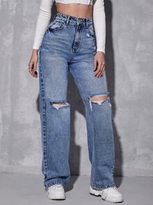 ICON Jeans desgarro de talle alto - Lavado ligero - Ver 4
