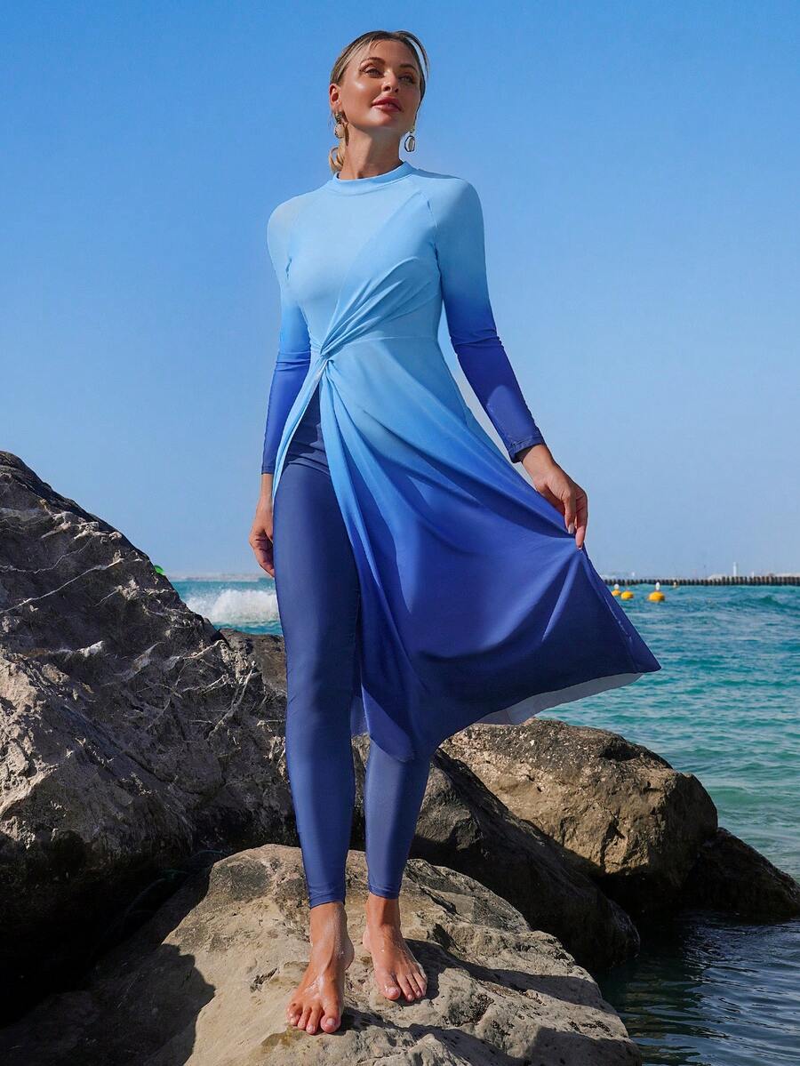Swim Shayni 26SS 春夏度假海滩成熟优雅黑色扭结荷叶边布基尼 - 藍色 - 查看 1