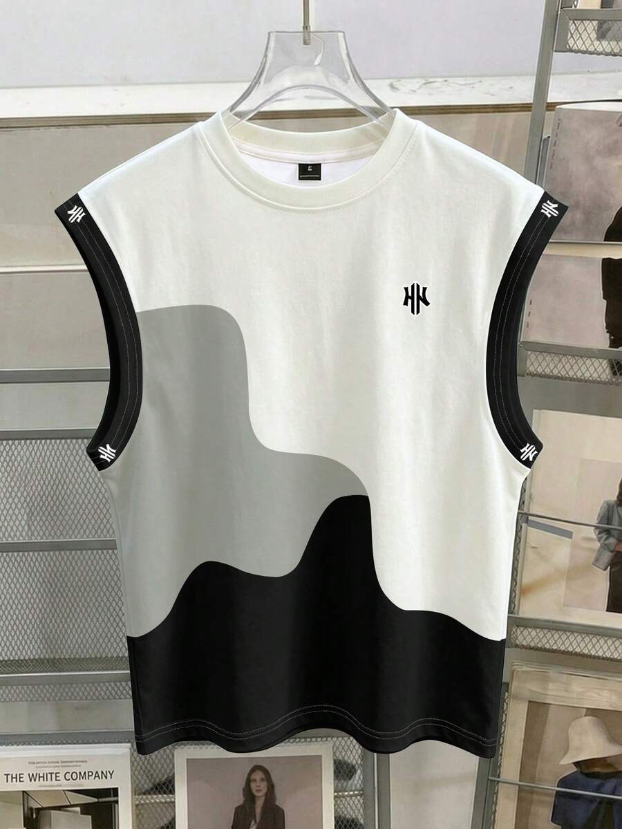 Manfinity Hypemode Áo tank top nam dáng rộng cổ tròn phối màu tương phản, thích hợp mặc mùa hè. - Xám - Xem 1