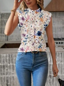 SHEIN LUNE Women's Printed Cap Sleeve Casual Tank Top, Suitable For Summer,Summer Top - Multicolor - View 8