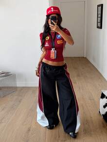 Coolane 女款夏季街頭風酷感籃球球衣設計字母印花白色上衣 巴西款 - 酒紅色 - 查看 6