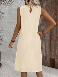 EMERY ROSE Casual Solid Color Round Neck A-Line Summer Dress - Apricot - View 8