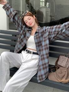 DAZY Women's Spring & Fall Long Sleeve Plaid Shirt,Long Sleeve Tops,Back To School Clothes,Flannels Women - Blue - View 4