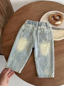 SHEIN Baby Boy Vintage Washed Blue Denim Ripped Tapered Jeans Summer Festival Beach - Light Wash - View 6