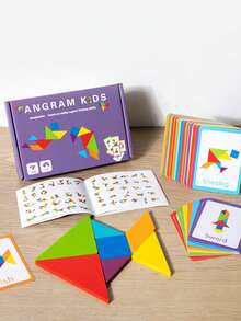 MINKOJA MINKOJA Kids Creative Wooden Tangram Puzzle Double-Sided Pattern Cards Geometric Shape Learning Focus & Thinking Training Parent-Child Interactive STEM Educational Early Learning Toy - Multicolor - View 5