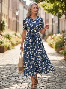 EMERY ROSE Vestido casual de mujer con estampado en toda la prenda y manga corta - Multicolor - Ver 1