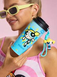 THE POWERPUFF GIRLS X SHEIN 500ml /16 Oz 真空保溫不鏽鋼杯，1個防漏蓋，適用於熱飲/冷飲，適用於大多數杯架 - 藍色 - 查看 2