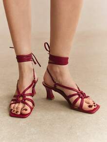 Rosivie Spring And Summer Fashion Burgundy Strappy Open-Toed High-Heeled Sandals - Burgundy - View 1