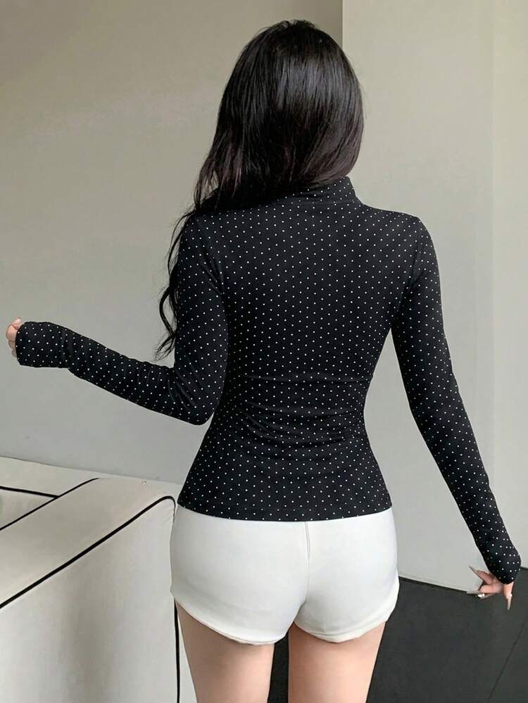 Women's Polka Dot Print Zip-Up Long Sleeve Sports Jacket