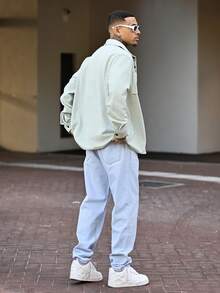 Devon Thys Chaqueta casual de camisa de hombre de pana de poliéster ligera, con cuello vuelto, botones, manga larga, cárdigan con bolsillos dobles, adecuado para uso diario casual, moda, viajes, cómodo para el hogar y la calle - verde menta - Ver 6