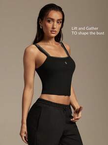 Silquee Áo camisole thể thao nữ in chữ, kiểu dáng thường ngày, thích hợp cho tập luyện thể thao. - màu đen - Xem 3