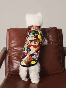 LOONEY TUNES X SHEIN 1 件卡通图案印花宠物连帽衫，猫咪衣服，狗狗衣服，尺码 XXS-XXXXL，特小号，特大号，小虫子，崔弟。 - 黑色 - 查看 3
