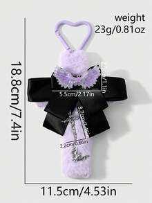 ROMWE Kawaii 1個Y2K甜酷辣妹風高級感多色壓克力閃亮惡魔翅膀滴油星亮水鑽古銀藤蔓纏繞骷髏十字展翅蝙蝠網格雙層手工蝴蝶結花朵鏤空蕾絲流蘇蓬鬆棉填充十字DIY鑰匙圈配件包掛飾組合套裝，適合女孩與女士日常佩戴、節日禮物 - 多色-9 - View 15