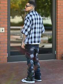 Devon Thys Quần Jeans Denim Co Giãn Có Viền Thêu Hình Mèo Vằn Cho Nam, Kiểu Dáng Ôm, Loe, Phong Cách Emo - màu đen - Xem 5