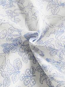 SHEIN Set Piyama Kasual Nyaman 2 Potong Motif Kelinci dan Bunga Garis Biru untuk Bayi Perempuan, Lengan Pendek, dan Celana, Terdiri dari Celana Panjang dan Kerah Berkerut - Biru - View 7