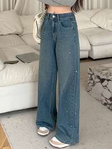 DAZY Women's High Waisted Wide Leg Denim Jeans With Pockets - Light Wash - View 3